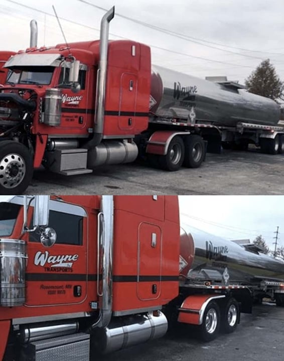 before and after truck with polished aluminum tanker and rims