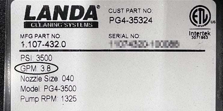 Photo of a Pump Machine Plate with GPM circled